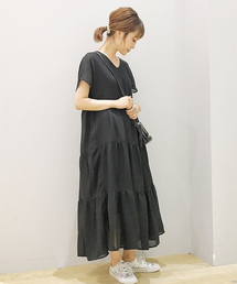 earth music&ecology | ・Vネックティアードワンピース　●(ワンピース)