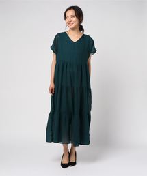 earth music&ecology | ・Vネックティアードワンピース　●(ワンピース)
