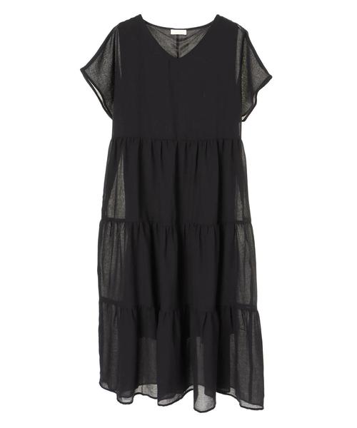 earth music&ecology（アースミュージックアンドエコロジー）の「・Vネックティアードワンピース　●（ワンピース・レディース・ブラック/ダークグリーン/ネイビー・FREE）」の20枚目の写真