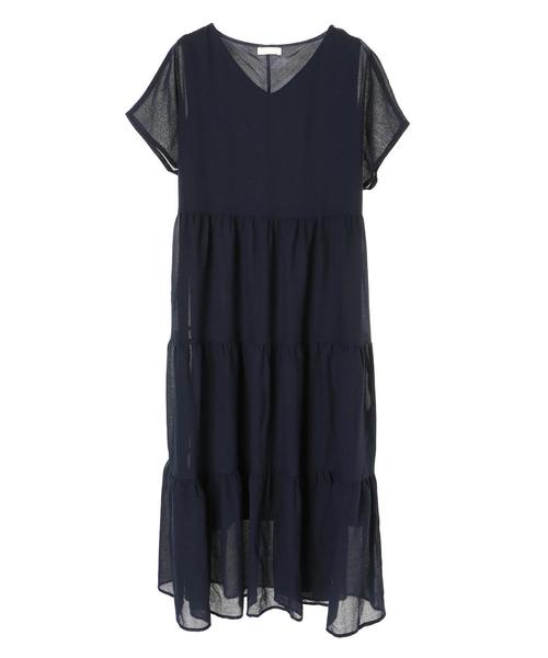 earth music&ecology（アースミュージックアンドエコロジー）の「・Vネックティアードワンピース　●（ワンピース・レディース・ブラック/ダークグリーン/ネイビー・FREE）」の19枚目の写真