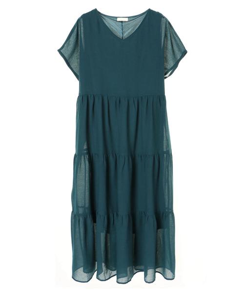 earth music&ecology（アースミュージックアンドエコロジー）の「・Vネックティアードワンピース　●（ワンピース・レディース・ブラック/ダークグリーン/ネイビー・FREE）」の18枚目の写真