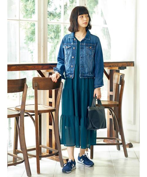 earth music&ecology（アースミュージックアンドエコロジー）の「・Vネックティアードワンピース　●（ワンピース・レディース・ブラック/ダークグリーン/ネイビー・FREE）」の12枚目の写真