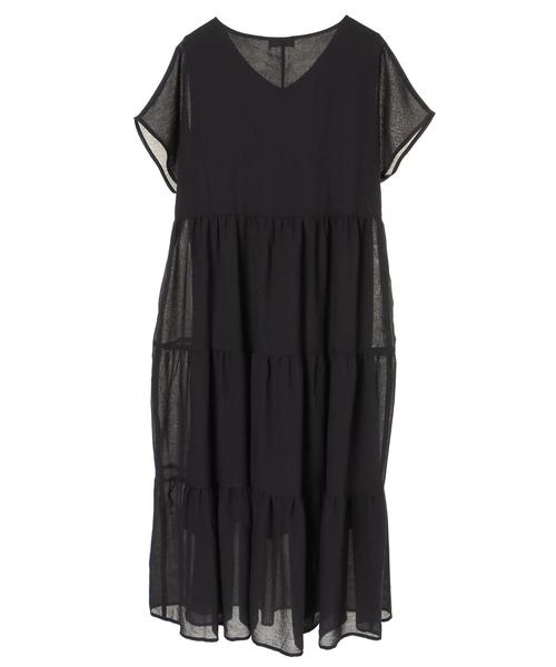 earth music&ecology（アースミュージックアンドエコロジー）の「・Vネックティアードワンピース　●（ワンピース・レディース・ブラック/ダークグリーン/ネイビー・FREE）」の11枚目の写真