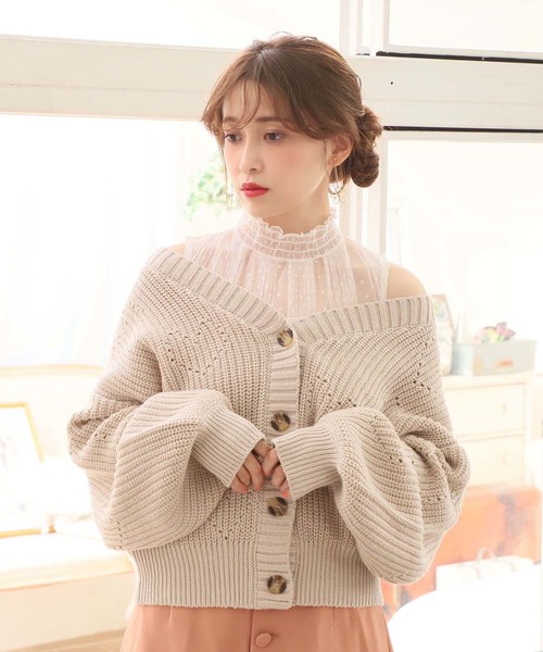 one after another NICE CLAUP（ワンアフターアナザーナイスクラップ）の「ハート柄アイレットカーディガン（カーディガン/ボレロ・レディース・オレンジ/アイボリー/グリーン系その他/ライトベージュ・FREE）」の14枚目の写真