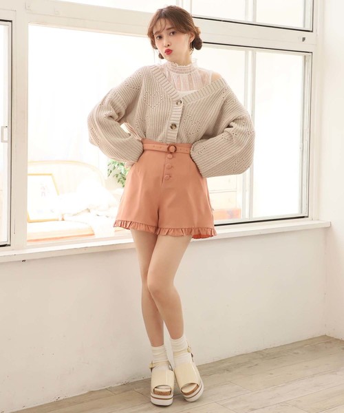 one after another NICE CLAUP（ワンアフターアナザーナイスクラップ）の「ハート柄アイレットカーディガン（カーディガン/ボレロ・レディース・オレンジ/アイボリー/グリーン系その他/ライトベージュ・FREE）」の16枚目の写真