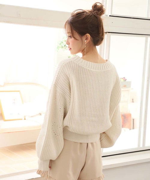 one after another NICE CLAUP（ワンアフターアナザーナイスクラップ）の「ハート柄アイレットカーディガン（カーディガン/ボレロ・レディース・オレンジ/アイボリー/グリーン系その他/ライトベージュ・FREE）」の10枚目の写真