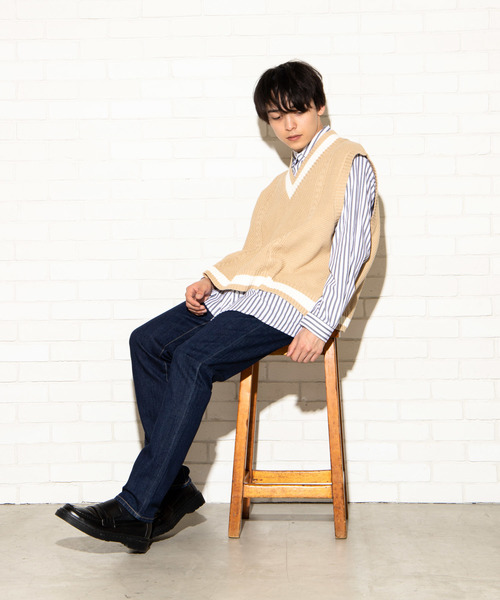 WEGO(ウィゴー)の「WEGO/ラインリブチルデンニットベスト(ベスト・メンズ・ホワイト/ブラック/ベージュ/ネイビー・MEDIUM/LARGE)」の12枚目の写真