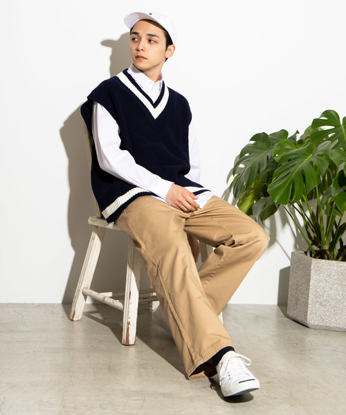 WEGO(ウィゴー)の「WEGO/ラインリブチルデンニットベスト(ベスト・メンズ・ホワイト/ブラック/ベージュ/ネイビー・MEDIUM/LARGE)」の14枚目の写真