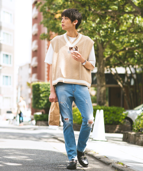 WEGO(ウィゴー)の「WEGO/ラインリブチルデンニットベスト(ベスト・メンズ・ホワイト/ブラック/ベージュ/ネイビー・MEDIUM/LARGE)」の21枚目の写真