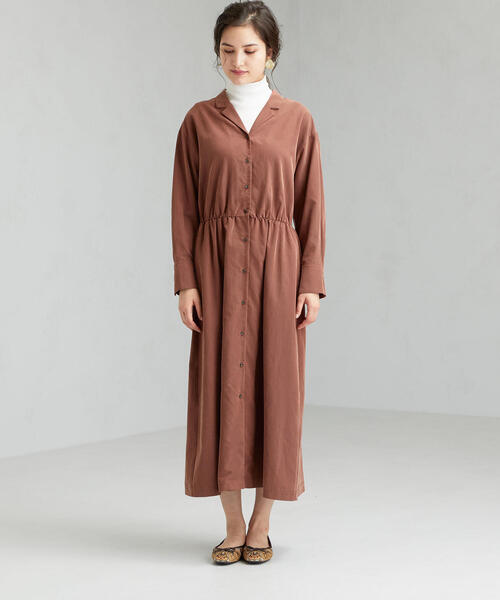 green label relaxing（グリーンレーベルリラクシング）の「FM オープンカラー シャツ ワンピース（シャツワンピース・レディース・ベージュ/ネイビー/ブラウン・FREE）」の12枚目の写真