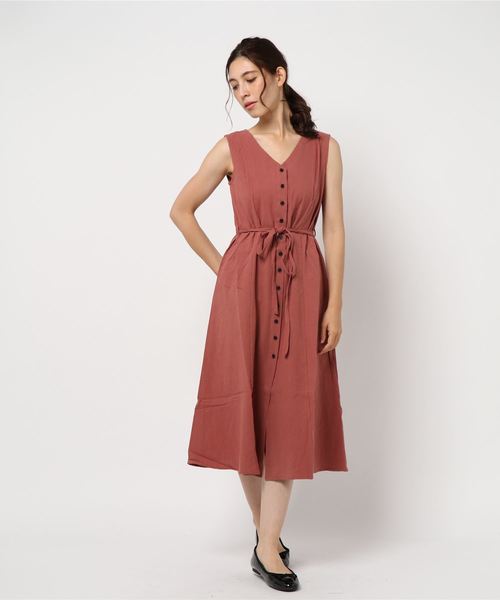 KOBE LETTUCE（コウベレタス）の「フロントボタン2WAYリネン調ガウンワンピース【セットアップOK】（ワンピース・レディース・ベージュ/カーキ/モカ/レッド系その他・FREE）」の4枚目の写真