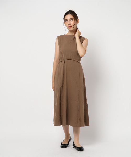 KOBE LETTUCE（コウベレタス）の「フロントボタン2WAYリネン調ガウンワンピース【セットアップOK】（ワンピース・レディース・ベージュ/カーキ/モカ/レッド系その他・FREE）」の9枚目の写真