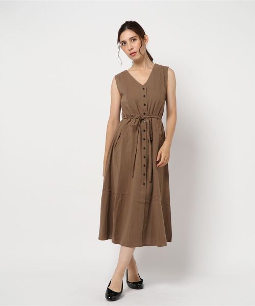 KOBE LETTUCE（コウベレタス）の「フロントボタン2WAYリネン調ガウンワンピース【セットアップOK】（ワンピース・レディース・ベージュ/カーキ/モカ/レッド系その他・FREE）」の5枚目の写真
