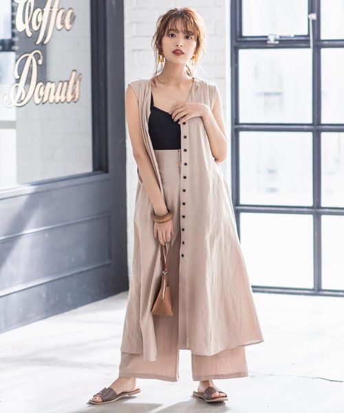 KOBE LETTUCE（コウベレタス）の「フロントボタン2WAYリネン調ガウンワンピース【セットアップOK】（ワンピース・レディース・ベージュ/カーキ/モカ/レッド系その他・FREE）」の17枚目の写真