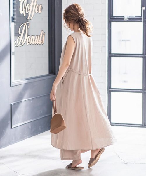 KOBE LETTUCE（コウベレタス）の「フロントボタン2WAYリネン調ガウンワンピース【セットアップOK】（ワンピース・レディース・ベージュ/カーキ/モカ/レッド系その他・FREE）」の10枚目の写真