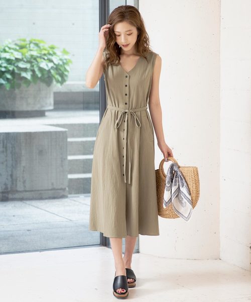 KOBE LETTUCE（コウベレタス）の「フロントボタン2WAYリネン調ガウンワンピース【セットアップOK】（ワンピース・レディース・ベージュ/カーキ/モカ/レッド系その他・FREE）」の12枚目の写真