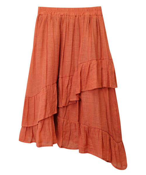 【美品】 HERMES リネン ひざ丈スカート オレンジ ナデージュ S 美品】 HERMES リネン ひざ丈スカート オレンジ ナデージュ S 美品