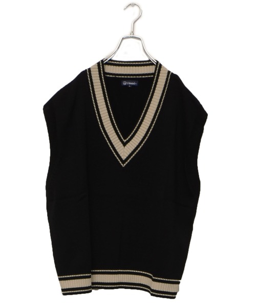 MinoriTY（マイノリティ）の「【コラボ「MinoriTY×WEARISTA　Mr.SZK」】ビッグシルエットショート丈チルデンニットベスト（ベスト・メンズ・ブラック/ベージュ・M/L）」の8枚目の写真