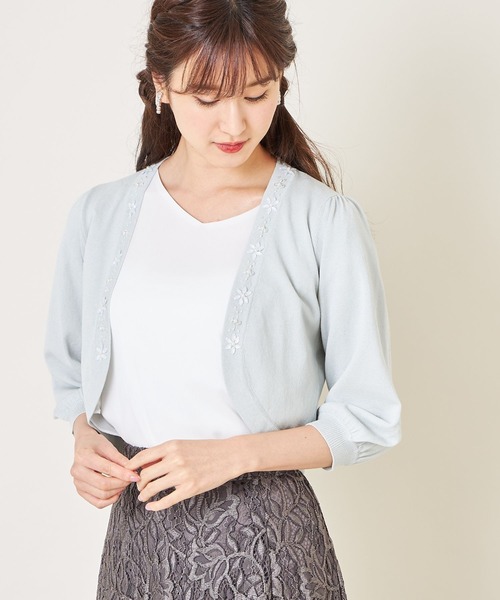 tocco closet(トッコ クローゼット)の「フラワーパールビジュー装飾七分袖ボレロ(カーディガン/ボレロ・レディース・ホワイト/ブラック/グレー・M)」の12枚目の写真