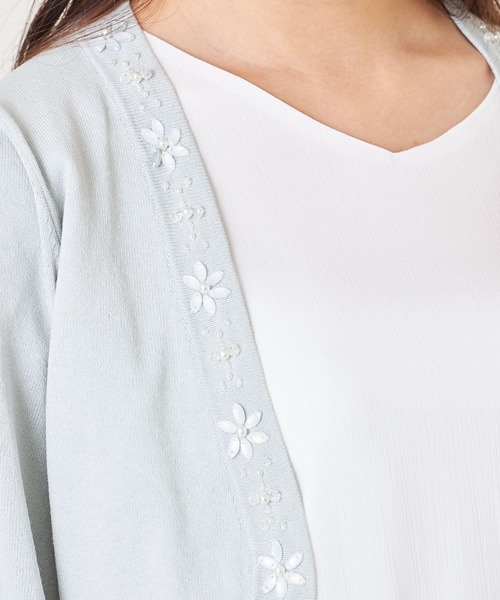 tocco closet(トッコ クローゼット)の「フラワーパールビジュー装飾七分袖ボレロ(カーディガン/ボレロ・レディース・ホワイト/ブラック/グレー・M)」の8枚目の写真