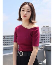 アシンメトリーカットリブトップ