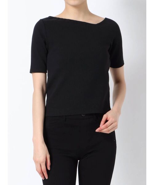 EMODA(エモダ)の「アシンメトリーカットリブトップ(Tシャツ/カットソー・レディース・ブラック/ホワイト/ベージュ/レッド・FREE)」の1枚目の写真