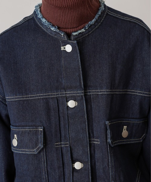 natural couture(ナチュラルクチュール)の「ノーカラーリメイクGジャン(デニムジャケット・レディース・ベージュ/ネイビー/ブルー・FREE)」の20枚目の写真