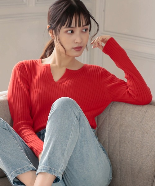 KOBE LETTUCE(コウベレタス)の「ワイドリブニットトップス(ニット/セーター・レディース・ブルー/ネイビー/ブルー系その他/ブラック/ブルー系その他2/アイボリー/ベージュ系その他/ブラック系その他/ホワイト系その他/グレイッシュベージュ/オレンジ/グリーン系その他2/レッド/サックスブルー/レッド系その他2/ホワイト系その他2/ブラック系その他2/ベージュ系その他2/ブルー系その他4/ブルー系その他3/グリーン系その他3・1/2/3)」の20枚目の写真