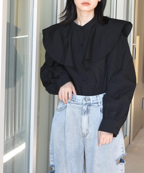 Alley by w closet（アリーバイダブルクローゼット）の「【Alley】フレア衿ブラウス（シャツ/ブラウス・レディース・ホワイト/ブラック/マスタード・FREE）」の2枚目の写真