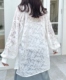 NEUNA | バンドカラーシースルーシアージャガードバルーン袖刺繍ブラウス(シャツ/ブラウス)