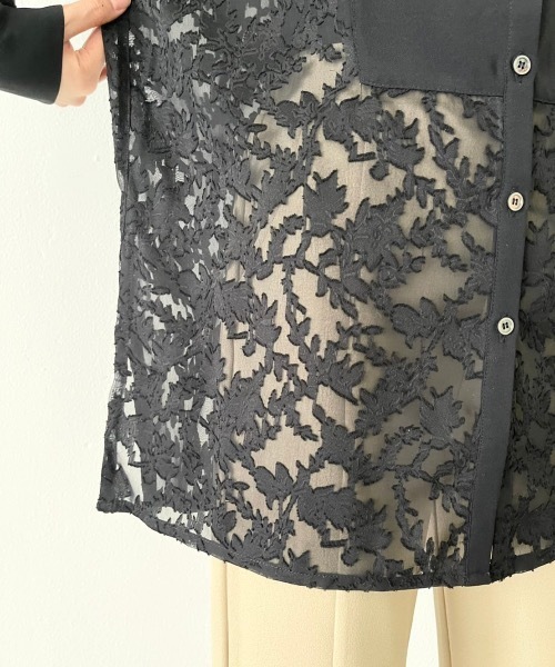 NEUNA（ヌナ）の「バンドカラーシースルーシアージャガードバルーン袖刺繍ブラウス（シャツ/ブラウス・レディース・ホワイト/ブラック・FREE）」の12枚目の写真