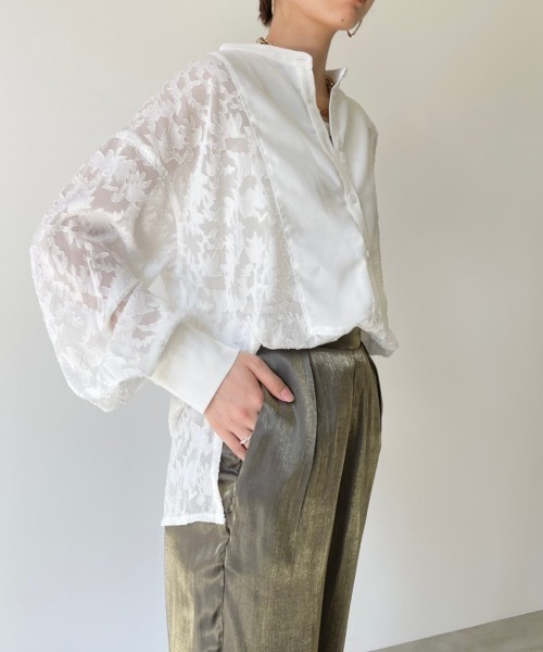 NEUNA（ヌナ）の「バンドカラーシースルーシアージャガードバルーン袖刺繍ブラウス（シャツ/ブラウス・レディース・ホワイト/ブラック・FREE）」の22枚目の写真