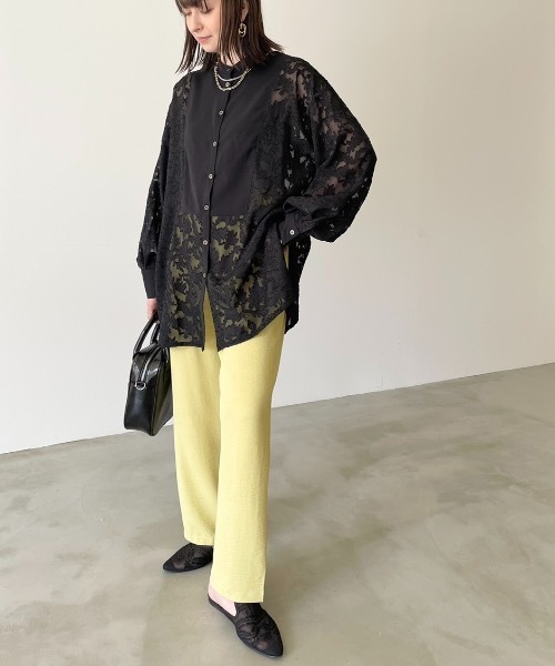 NEUNA（ヌナ）の「バンドカラーシースルーシアージャガードバルーン袖刺繍ブラウス（シャツ/ブラウス・レディース・ホワイト/ブラック・FREE）」の20枚目の写真