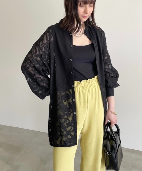 NEUNA（ヌナ）の「バンドカラーシースルーシアージャガードバルーン袖刺繍ブラウス（シャツ/ブラウス・レディース・ホワイト/ブラック・FREE）」の7枚目の写真