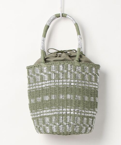 GeeRA（ジーラ）の「柄デザイン雑材バッグ（ハンドバッグ・レディース・ベージュ/グリーン・FREE）」の6枚目の写真