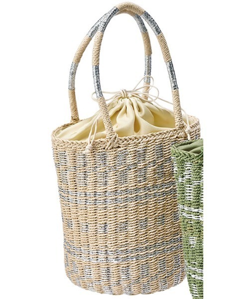 GeeRA（ジーラ）の「柄デザイン雑材バッグ（ハンドバッグ・レディース・ベージュ/グリーン・FREE）」の5枚目の写真