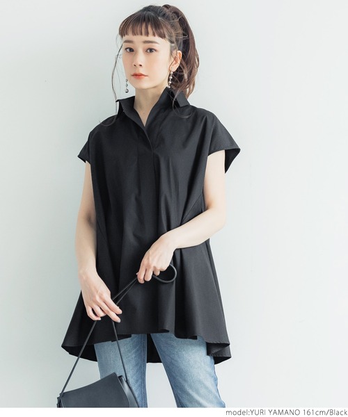 coca(coca)(コカ)の「ハリ感ダンプオープンカラーノースリーブブラウス(シャツ/ブラウス・レディース・ホワイト/ブラック・ONE SIZE)」の5枚目の写真