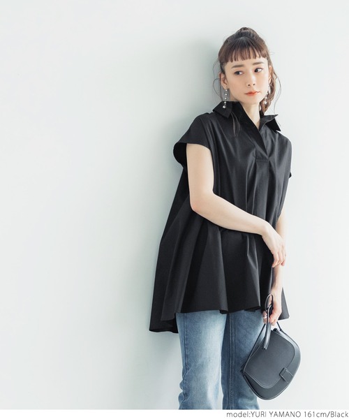 coca(coca)(コカ)の「ハリ感ダンプオープンカラーノースリーブブラウス(シャツ/ブラウス・レディース・ホワイト/ブラック・ONE SIZE)」の14枚目の写真