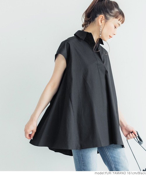 coca(coca)(コカ)の「ハリ感ダンプオープンカラーノースリーブブラウス(シャツ/ブラウス・レディース・ホワイト/ブラック・ONE SIZE)」の16枚目の写真