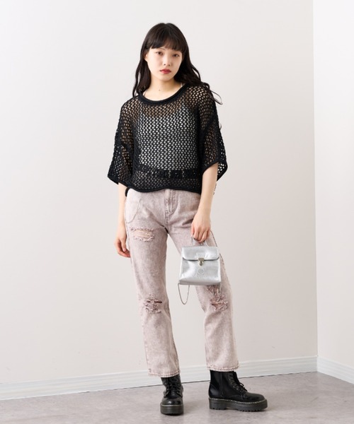 RASVOA（ラスボア）の「メッシュ半袖ショートプルオーバー（Tシャツ/カットソー・レディース・ブラック/オフホワイト・FREE）」の20枚目の写真