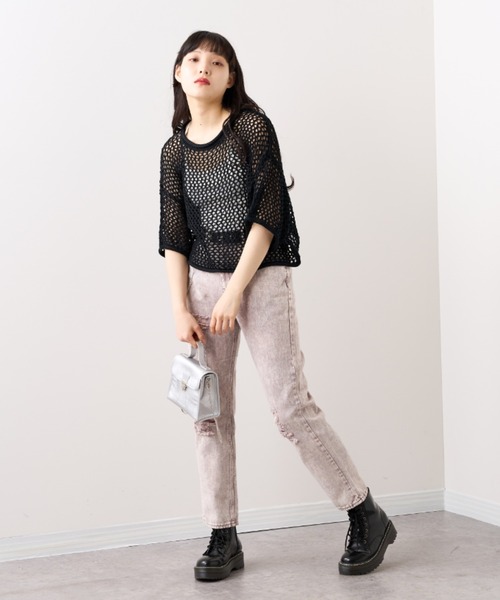 RASVOA（ラスボア）の「メッシュ半袖ショートプルオーバー（Tシャツ/カットソー・レディース・ブラック/オフホワイト・FREE）」の3枚目の写真