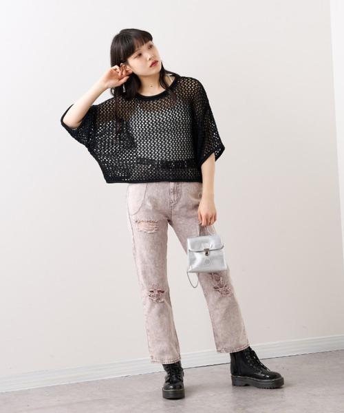 RASVOA（ラスボア）の「メッシュ半袖ショートプルオーバー（Tシャツ/カットソー・レディース・ブラック/オフホワイト・FREE）」の16枚目の写真