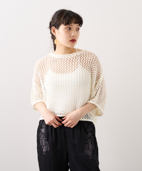 RASVOA（ラスボア）の「メッシュ半袖ショートプルオーバー（Tシャツ/カットソー・レディース・ブラック/オフホワイト・FREE）」の9枚目の写真