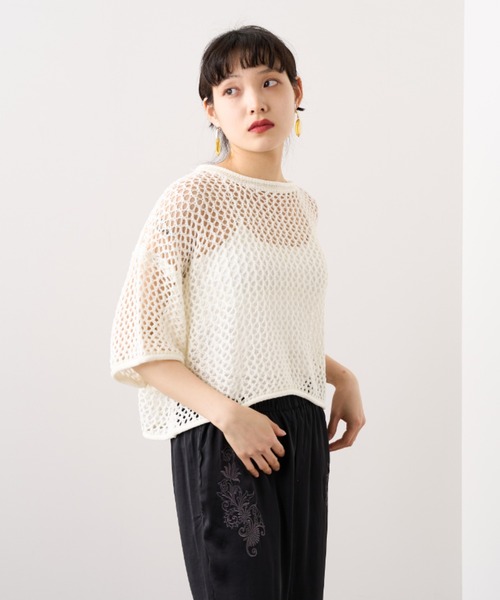 RASVOA（ラスボア）の「メッシュ半袖ショートプルオーバー（Tシャツ/カットソー・レディース・ブラック/オフホワイト・FREE）」の11枚目の写真