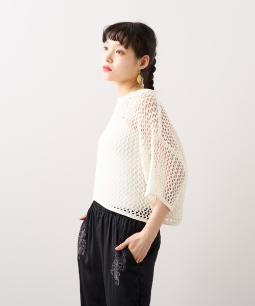 RASVOA（ラスボア）の「メッシュ半袖ショートプルオーバー（Tシャツ/カットソー・レディース・ブラック/オフホワイト・FREE）」の14枚目の写真