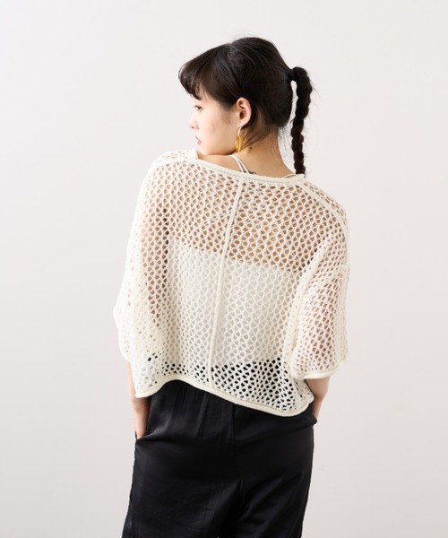 RASVOA（ラスボア）の「メッシュ半袖ショートプルオーバー（Tシャツ/カットソー・レディース・ブラック/オフホワイト・FREE）」の7枚目の写真