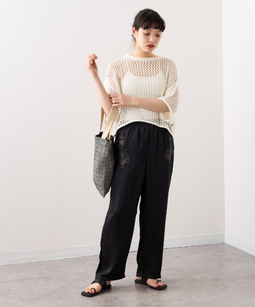 RASVOA（ラスボア）の「メッシュ半袖ショートプルオーバー（Tシャツ/カットソー・レディース・ブラック/オフホワイト・FREE）」の4枚目の写真