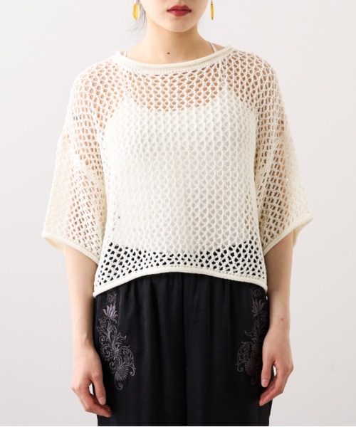 RASVOA（ラスボア）の「メッシュ半袖ショートプルオーバー（Tシャツ/カットソー・レディース・ブラック/オフホワイト・FREE）」の10枚目の写真