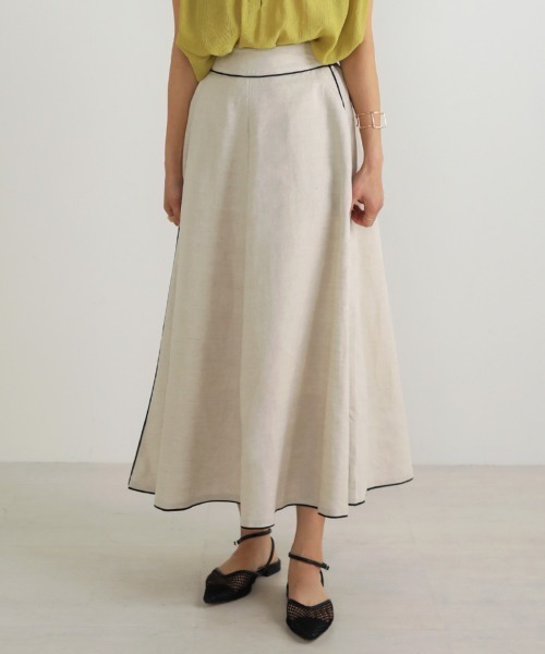 Bou Jeloud（ブージュルード）の「フレンチリネン◆パイピングスカート（スカート・レディース・ブラック/パープル/ナチュラル・38）」の2枚目の写真