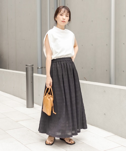 CAPRICIEUX LE'MAGE（カプリシューレマージュ）の「シャーリングマキシスカート（スカート・レディース・ホワイト/ブラック・FREE）」の8枚目の写真